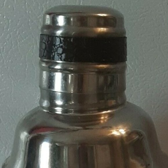 Vintage Stainless Steel and Brown Leather Cocktail Shake with Strainer India - Picture 2 of 12